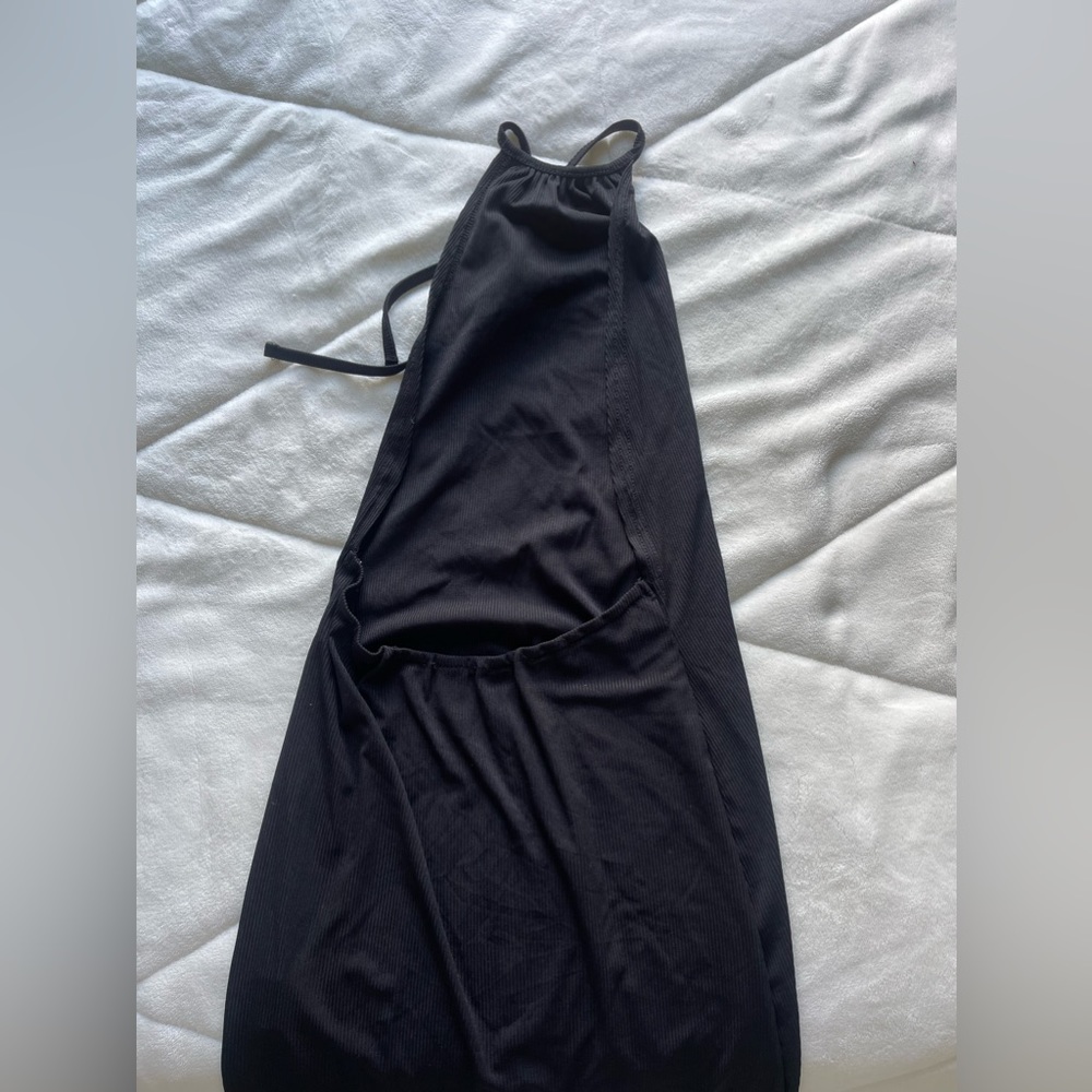 open back, halter neck dress